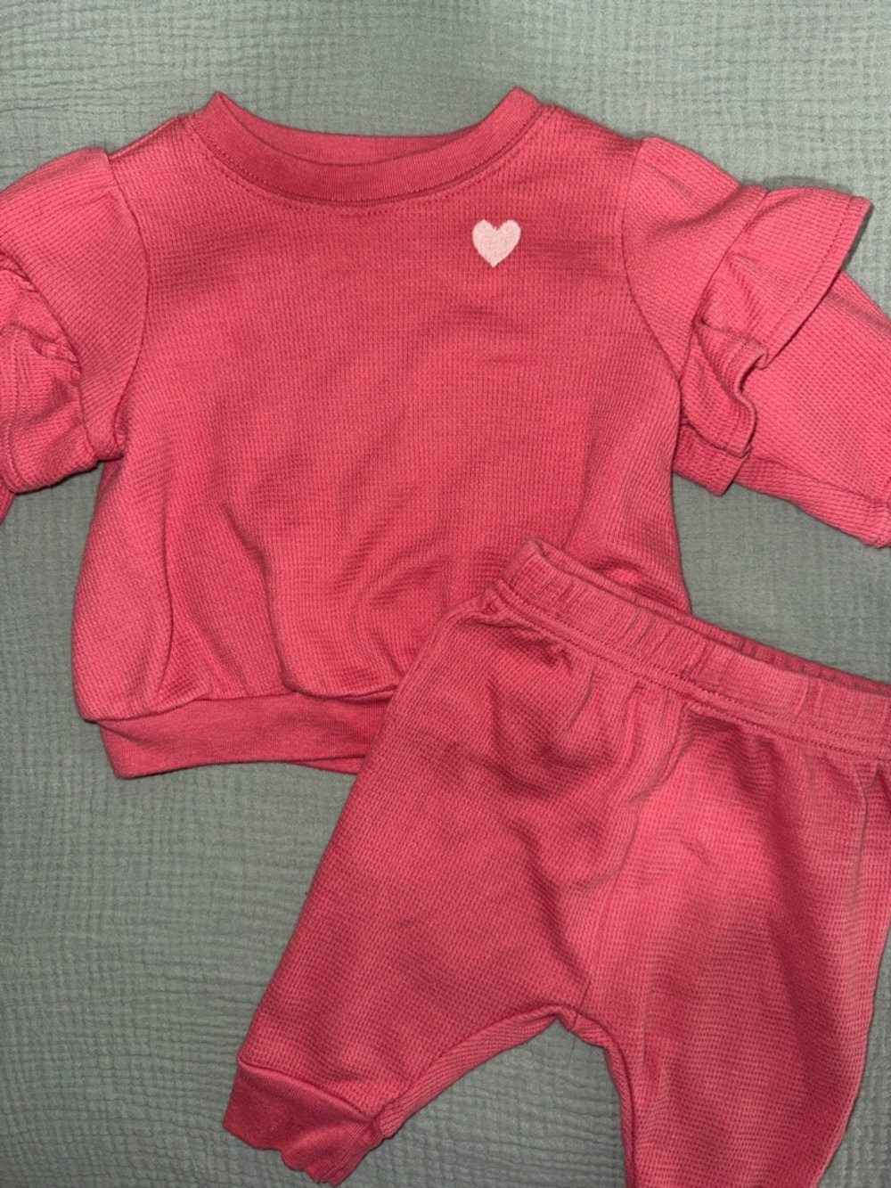Carter’s Coral Pink Heart Ruffle Sleeve Outfit Set 0-3M Baby Girl